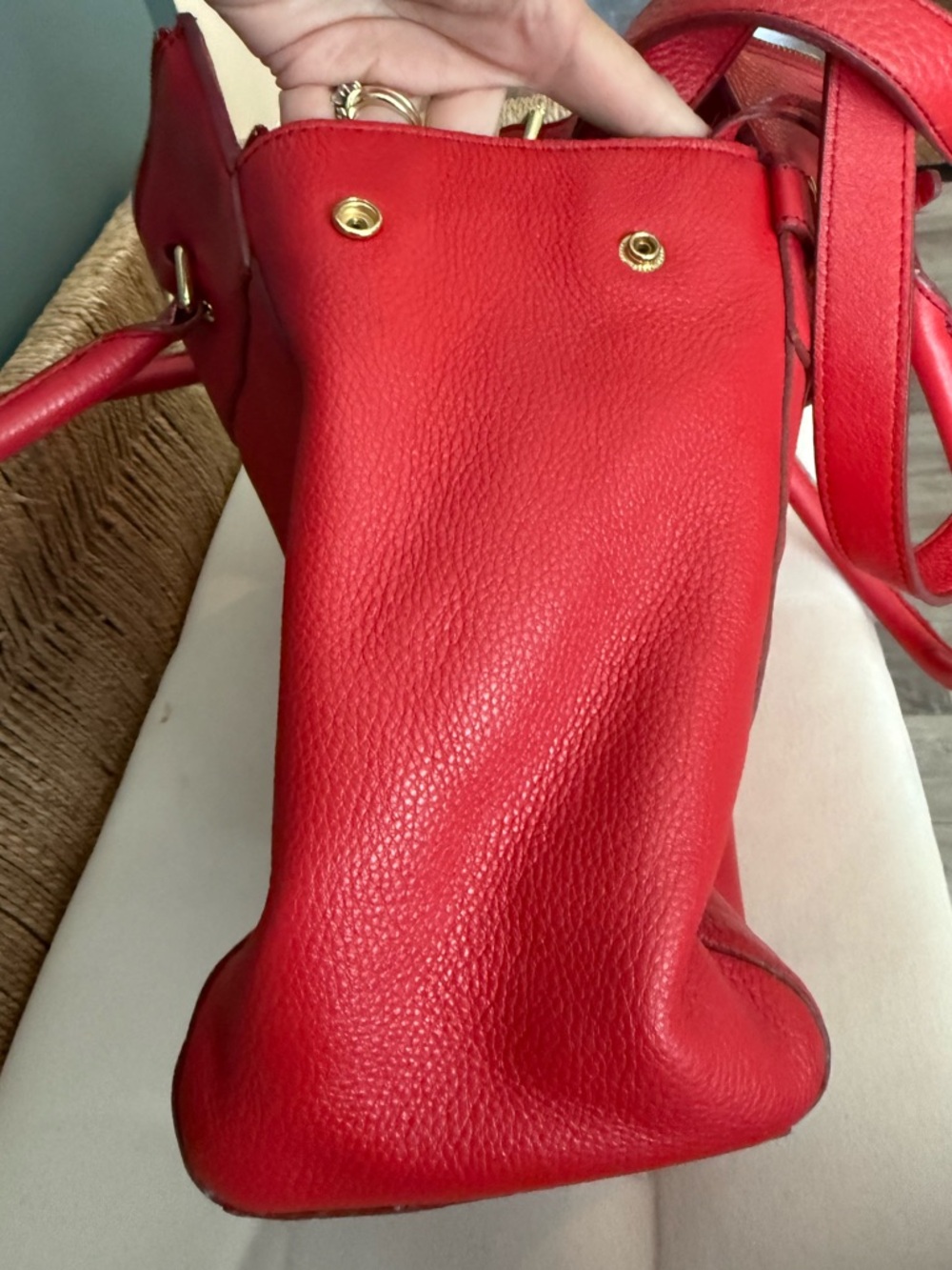 Banana Republic Red lined Leather Tote Handbag with Gold Hardware - Picture 10 of 16